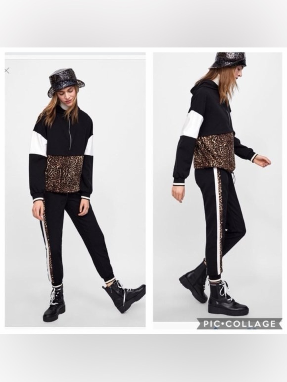 Zara Basic Leopard Print Half-Zip Colorblock Hoodie Pullover - Size XS 🐆✨